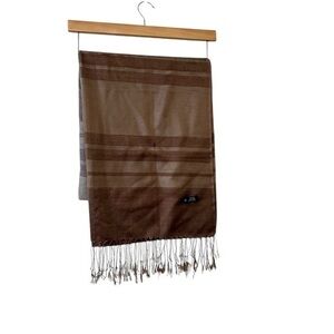 SWAT by S.T.S. 100% Silk Oversized Scarf / Wrap, taupe / coppery brown